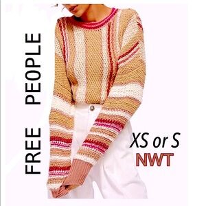 NWT XS FREE PEOPLE Show me love crop pullover sweater sweet child combo tan pink